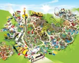 Mapa Legoland Dania: pełna przygód kraina z kolejkami, zamkami i wodnymi atrakcjami.
