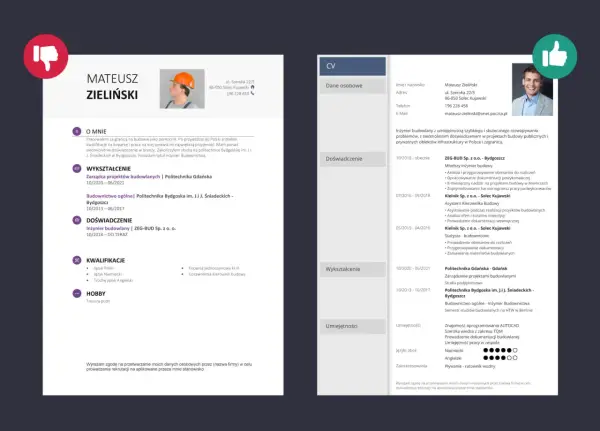 CV inżyniera budownictwa Mateusza Zielińskiego, z doświadczeniem w projektach budowlanych i kwalifikacjami, idealne na program Erasmus.